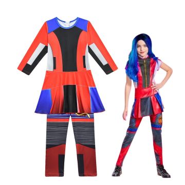 Girls Isle Fashionista Costume Jumpsuit - Red & Blue Athletic Villain Heir Outfit