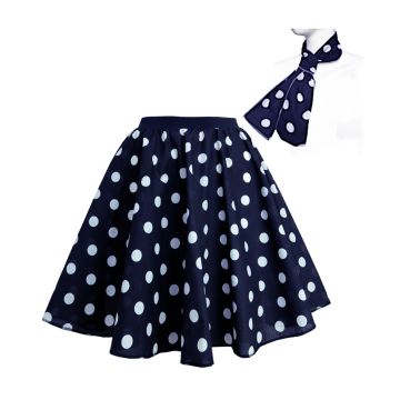 Adult 1950s navy polka dot circle skirt with matching scarf