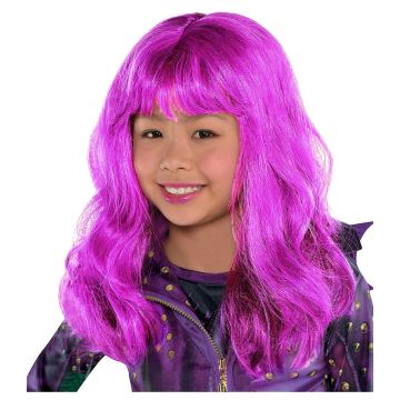Kids long wavy purple-pink fantasy wig with full bangs and two-tone color effect