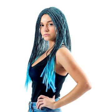 Kids Teal Braided Wig - Long Blue Ombre Hair Costume Accessory