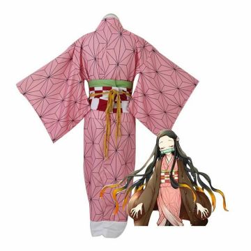 Womens Anime Demon Hunter Costume - Pink Kimono Cosplay Set with Wig