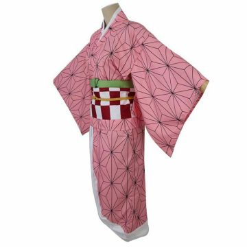 Kids Anime Demon Girl Costume - Pink Kimono with Black Cloak Set