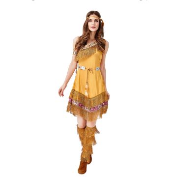 Womens Prairie Princess Costume - Tan Fringe Dress with Headband