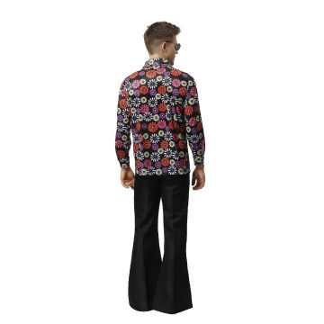 Adult Mens Hippie Costume - 1970s Groovy Disco Floral Shirt & Flares