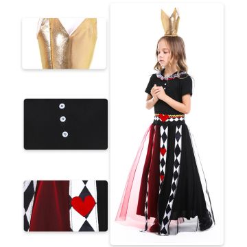 Girls Queen of Hearts Costume - Wonderland Adventure Dress with Headpiece