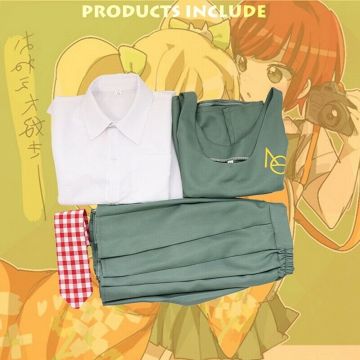 Adult Anime Photographer School Uniform Costume with Wig - Green Vest Dress Set
