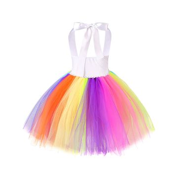 Girls Rainbow Tutu Dress Costume with Unicorn Horn and Wings