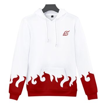 Adult Anime Ninja Village Leader Hoodie - White & Red Flame Hokage Jacket