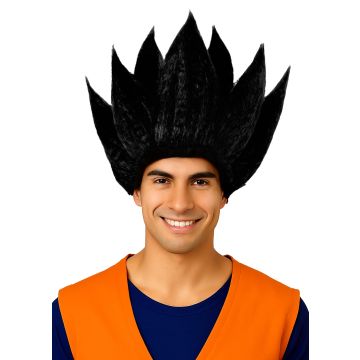 Adult black spiky anime wig with tall upward-pointing spikes in anime warrior warrior style