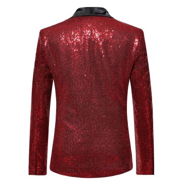 Adult Red Tuxedo Jacket - Sequin Blazer with Black Satin Collar