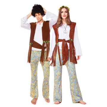 Women's Hippie Costume - 60s 70s Flower Power Outfit with Fringe Vest