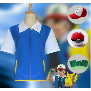 Adult Anime Trainer Costume - Ash Trainer Outfit with Cap, Vest & Gloves
