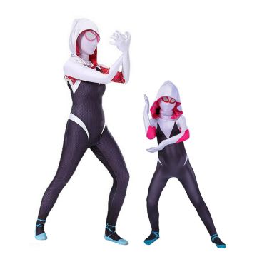 Kids Spider Hero Costume - White & Black Web Slinger Jumpsuit with Hood