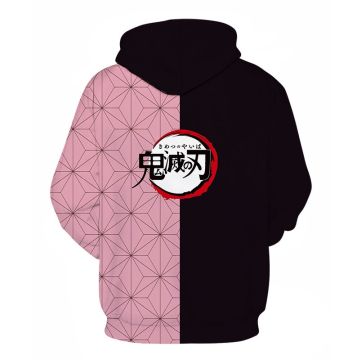 Adult Anime Demon Hunter Hoodie - Pink & Black Geometric Cosplay Pullover