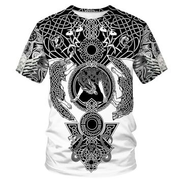 Adult Viking Wolf Warrior T-Shirt - 3D Norse Mythology Print Unisex Tee