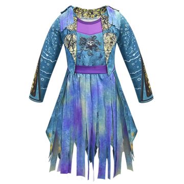 Girls Sea Pirate Captain Costume - Teal Pirate Dress with Hat and Gloves
