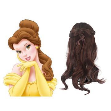 Adult Brown Princess Wig with Braided Crown and Ribbon Bow
