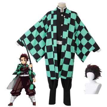 Kids Demon Hunter Costume with Checkered Haori - Demon Hunter Warrior Set