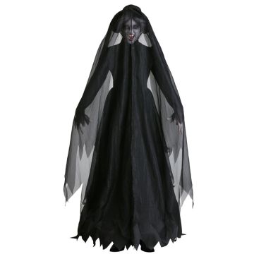 Womens Zombie Bride Costume - Black Gothic Horror Wedding Dress with Veil