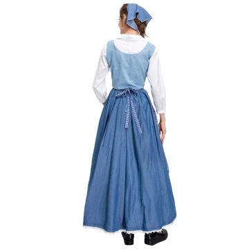 Womens Provincial Village Maiden Costume - Blue Provincial Dress with Apron