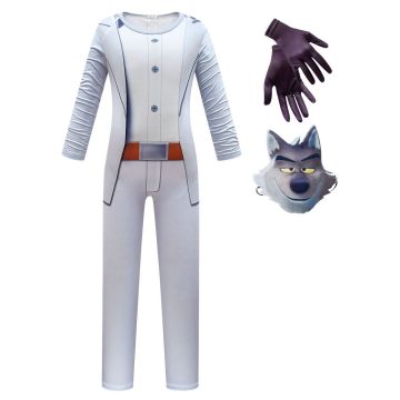 Kids Bad Guy Wolf Costume - Animated Heist Movie Character Jumpsuit with Mask