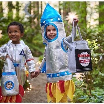 Kids Rocket Costume - Silver Space Ship Tunic with Flames