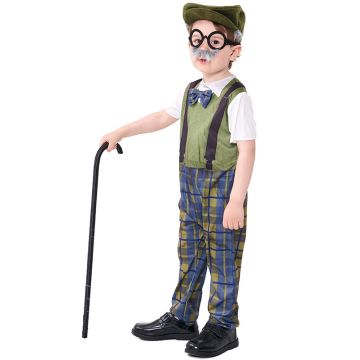 Kids Old Man Costume - Grandpa Outfit with Cap and Beard