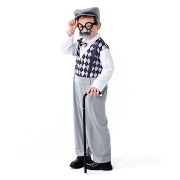 Child Old Man Costume - 100 Days of School Grandpa Outfit with Beard & Glasses