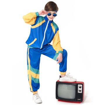 Blue Boys and Girls Unisex 1980s Shell Suit Tracksuit  tt3331blue