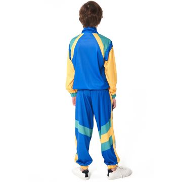 Kids 80s Shell Suit Tracksuit Costume - Blue Yellow Retro Sportswear Set