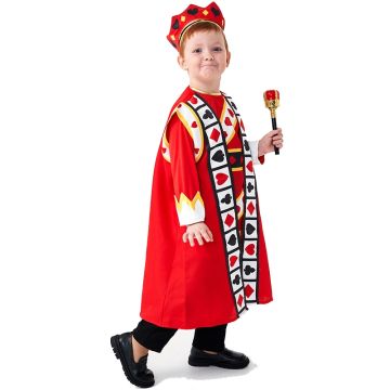 Kids King of Hearts Costume - Boys Playing Card Tunic with Cape and Crown