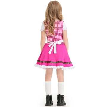 Girls Bavarian Oktoberfest Dress Costume - Pink Dirndl with Apron