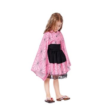 Kids Anime Demon Hunter Kimono Costume - Pink Geometric Print