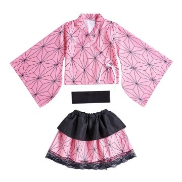 Kids Anime Demon Hunter Kimono Costume - Pink Geometric Print