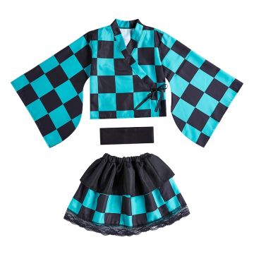 Girls Anime-Inspired Kimono Costume - Pink or Turquoise Dress Set with Obi Belt