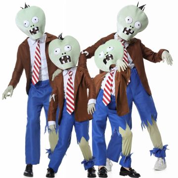 Kids and Adults Plants vs Zombies Costume - Zombie Office Worker Suit with Oversized Mask