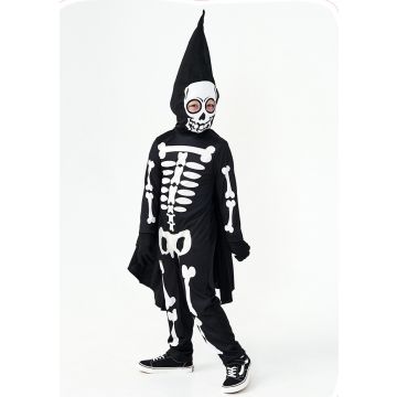 Kids Skeleton Costume with Cape and Hood - Day of the Dead Jumpsuit