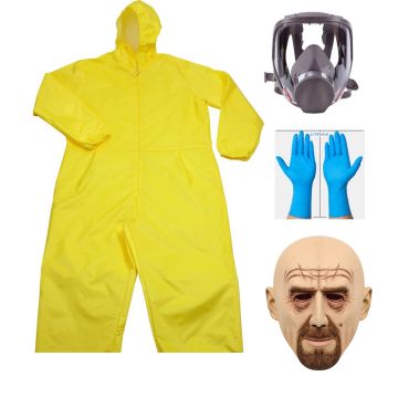 Adult Desert Chemistry Drama Costume Hazmat Chemist - Yellow Hazmat Suit with Mask & Gas Mask