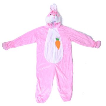 Kids Rabbit Onesie Costume - Pink Bunny Jumpsuit with Hood and Tail