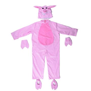 Kids Piglet Costume Onesie - Pink Pig Jumpsuit with Hood and Mitts