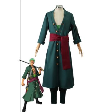 Adult Anime Swordsman Costume - Green Coat Pirate Hunter Outfit