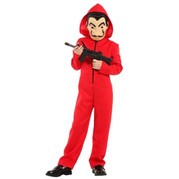 Kids Red Heist Jumpsuit Costume with Salvador Dalí Mask