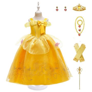 Girls Yellow Princess Ball Gown Costume with Tiara and Accessories