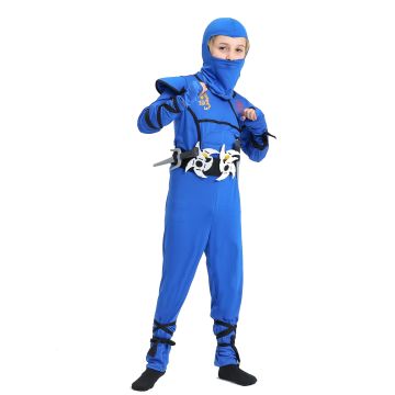 Kids Blue Ninja Outfit with Hood, Mask, Weapons and Gloves