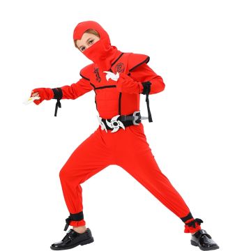 Kids Red Ninja Warrior Costume with Mask and Weapons - Full Jumpsuit Set