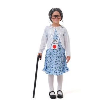 Kids Grandma Costume 100 Days of School - Old Lady Dress Up Set with Wig