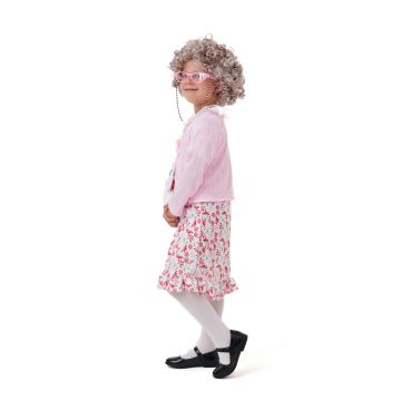 Kids Grandma 100 Days of School Costume - 8-Piece Elderly Lady Dress-Up Set