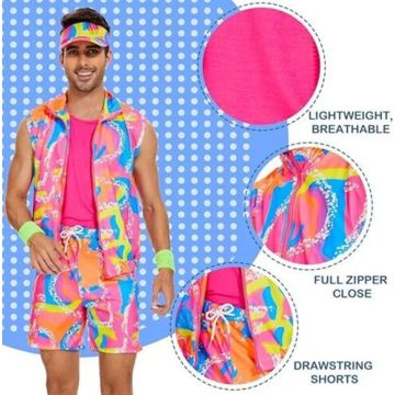 Adult Ken fashion doll Costume - 80s Retro Fitness Tracksuit Set with Hat
