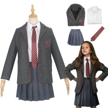 Girls Mathilda Costume - British School Uniform with Blazer, Skirt, Shirt & Tie