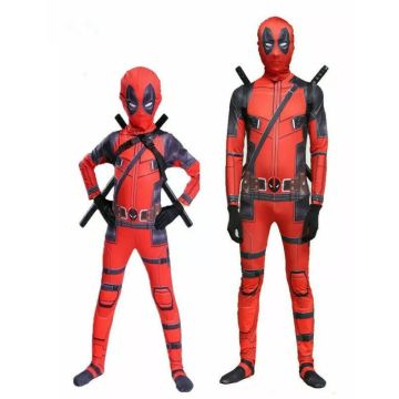 Kids and adults Red Anti-Hero costume full-body red and black jumpsuit with mask